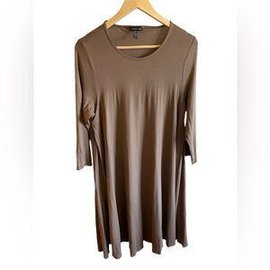 Eileen Fisher Dress Women's Large Brown Minimalist Stretch A-Line Scoop Neck